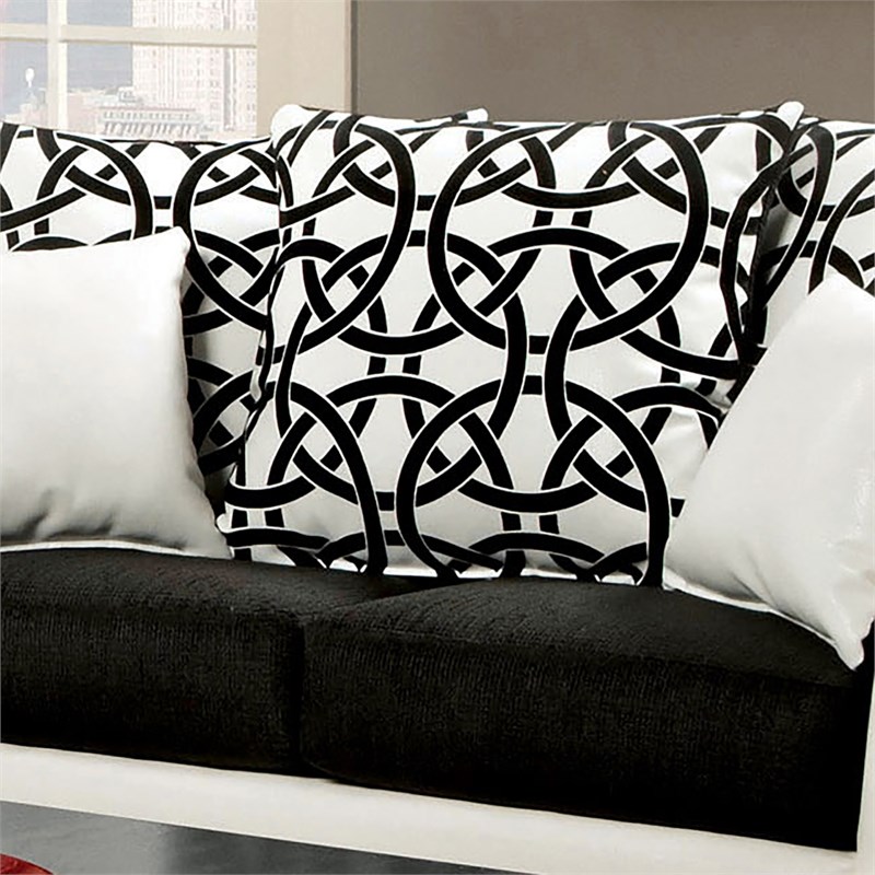 Furniture of America Ownby Faux Leather Upholstered Sofa in Black and