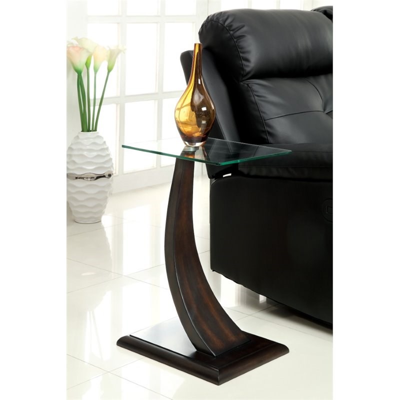 Furniture of America Parks Contemporary Glass Top End Table in Dark Walnut