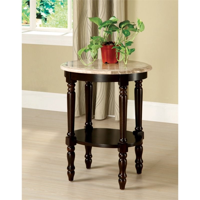 Furniture of America Donovan Traditional Oval Wood End Table in Dark Cherry