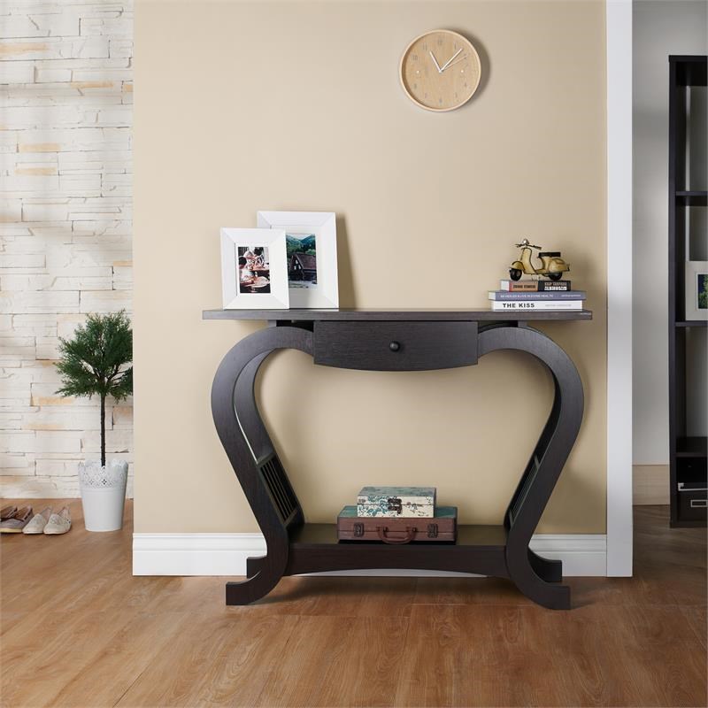 furniture of america annalee contemporary wood curved console table in