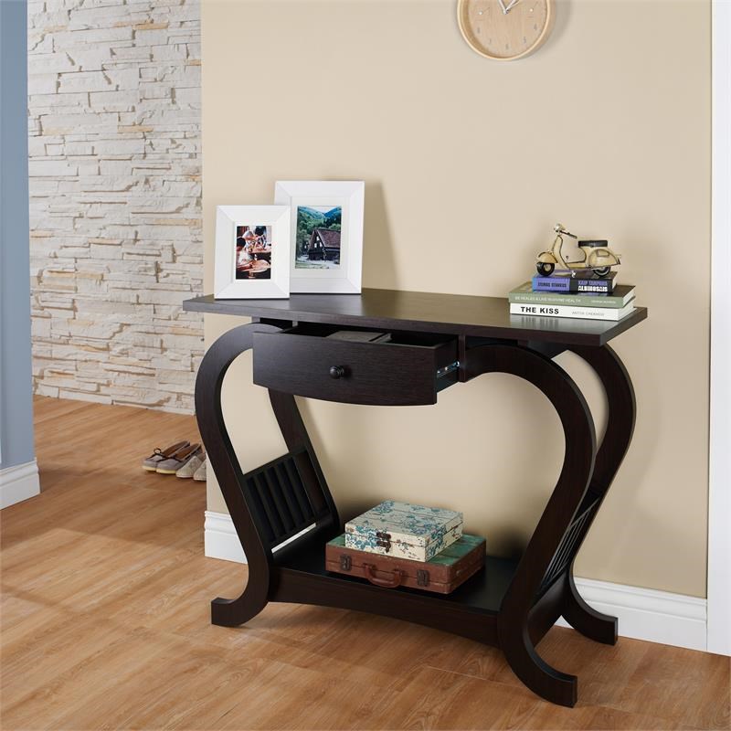 furniture of america annalee contemporary wood curved console table in