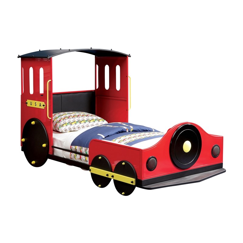 Furniture of America Eloy Novelty Metal Twin Train Bed in Red and Black