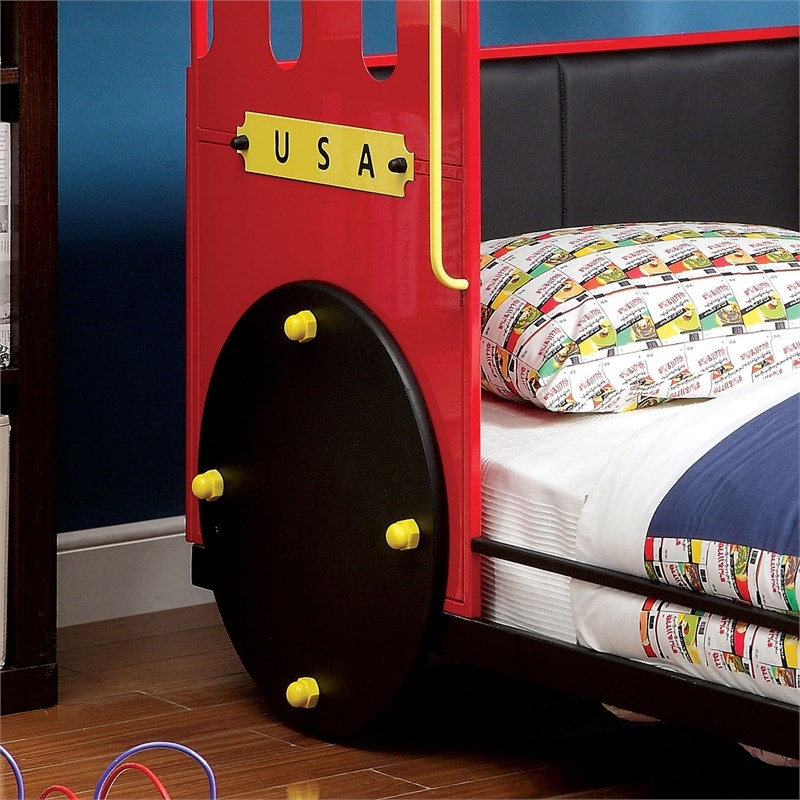 Furniture of America Eloy Novelty Metal Twin Train Bed in Red and Black