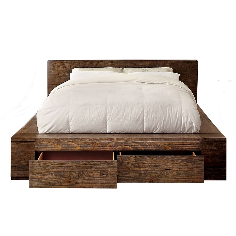 Rustic Solid Wood Storage Cal King Bed, Solid Wood California King Platform Bed