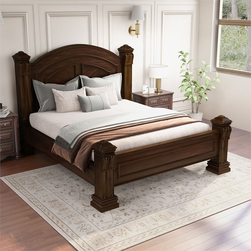 Furniture of America Oulette Transitional Wood King Panel Bed in Dark Cherry