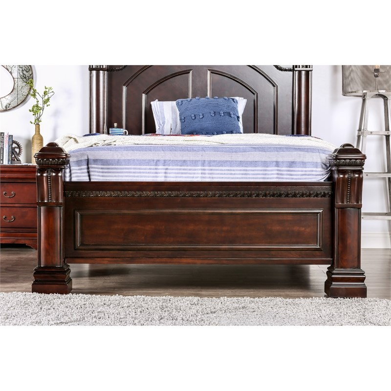 Furniture of America Oulette Transitional Wood Queen Panel Bed in Dark Cherry