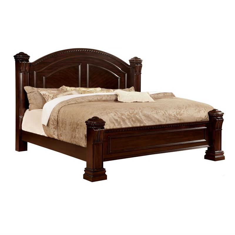 Furniture of America Oulette Transitional Wood Queen Panel Bed in Dark Cherry