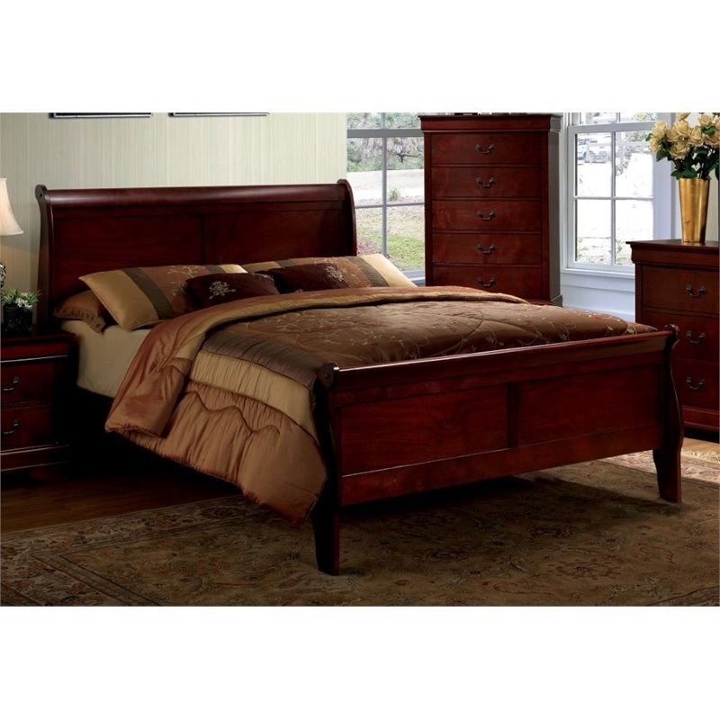 Furniture of America Brodus Solid Wood Panel Sleigh Full Bed in Cherry