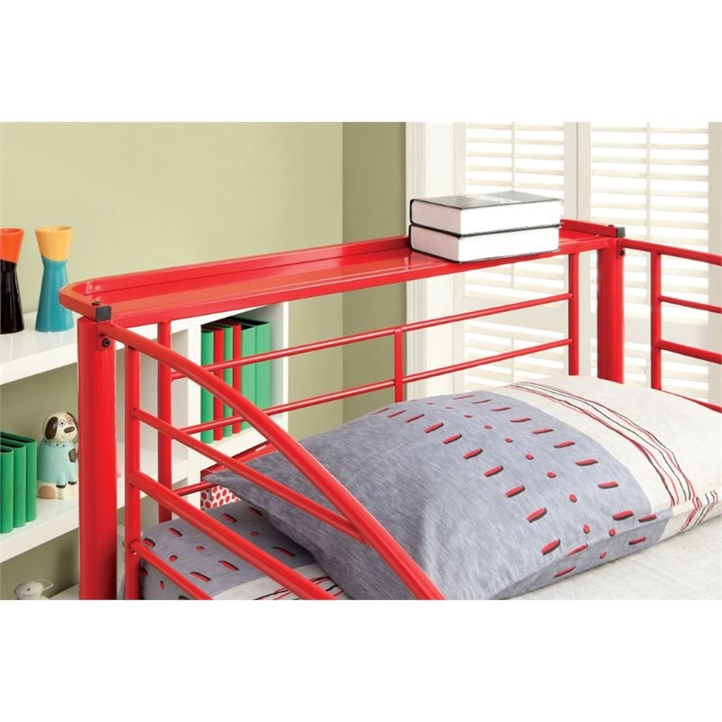 Furniture of America Shires Transitional Metal Twin over Twin Bunk Bed in Red
