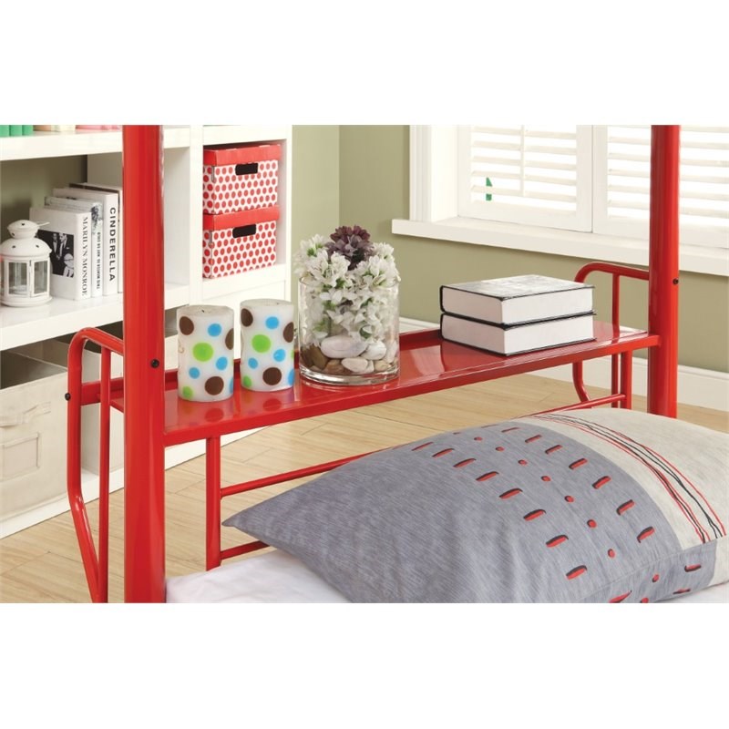 Furniture of America Shires Transitional Metal Twin over Twin Bunk Bed in Red