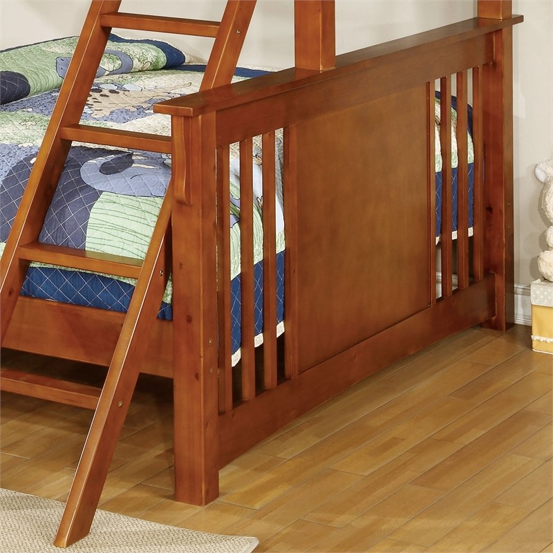 Furniture of America Roderick Wood Twin XL over Queen Bunk Bed in Oak