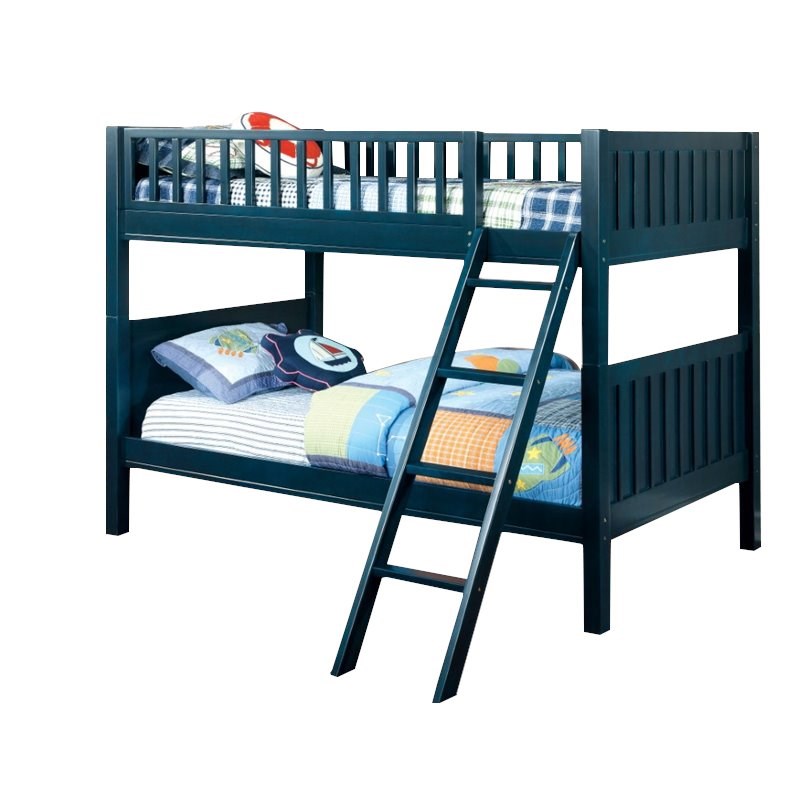 Furniture of America Marty Wood Twin over Twin Bunk Bed in Dark Blue