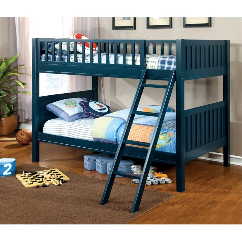 Furniture of America Marty Wood Twin over Twin Bunk Bed in Dark Blue