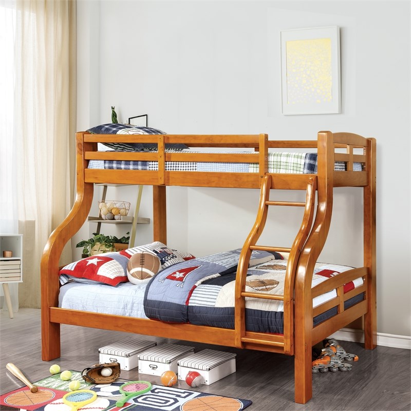 Furniture of America Gastrom Wood Twin over Full Bunk Bed in Oak