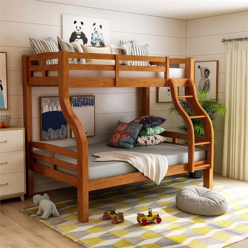 Furniture of America Gastrom Wood Twin over Full Bunk Bed in Oak