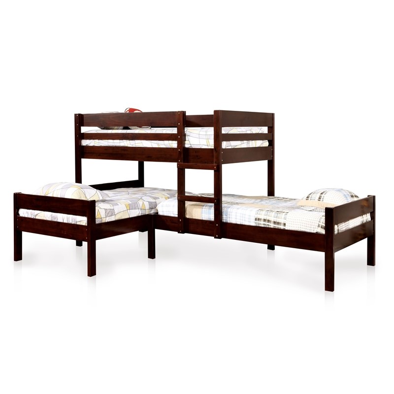 Wood Twin Triple Bunk Bed In Espresso, Furniture Of America Columbia Twin Xl Over Queen Bunk Bed