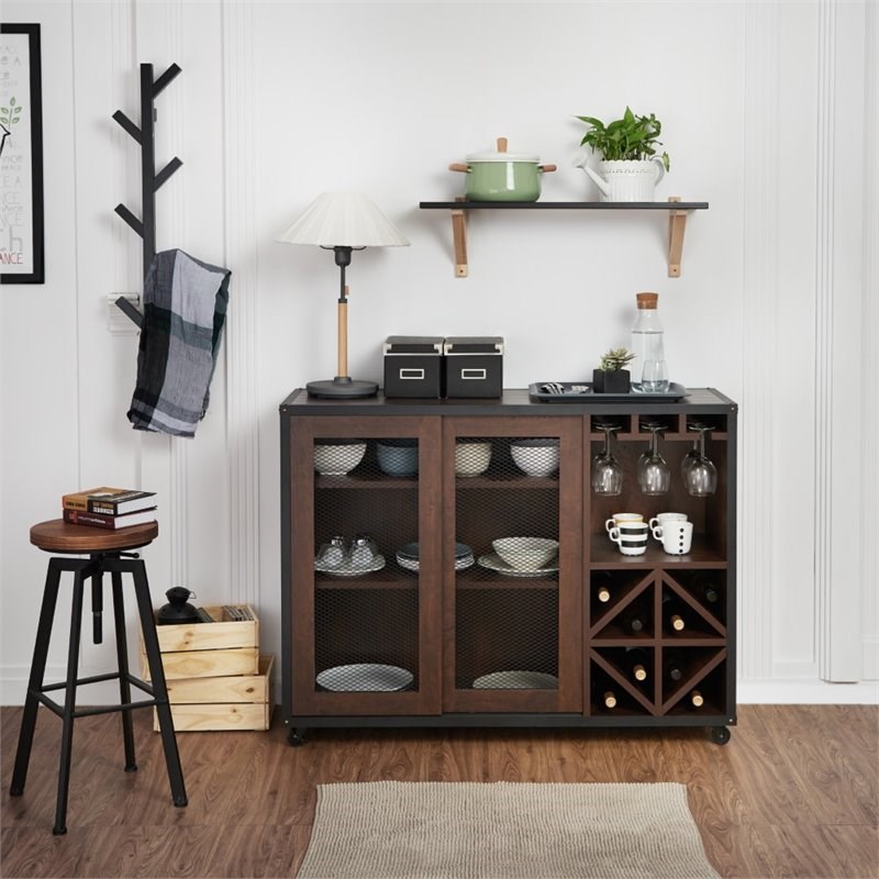 Furniture of America Alan Wood Multi-Storage Buffet with Casters in Walnut