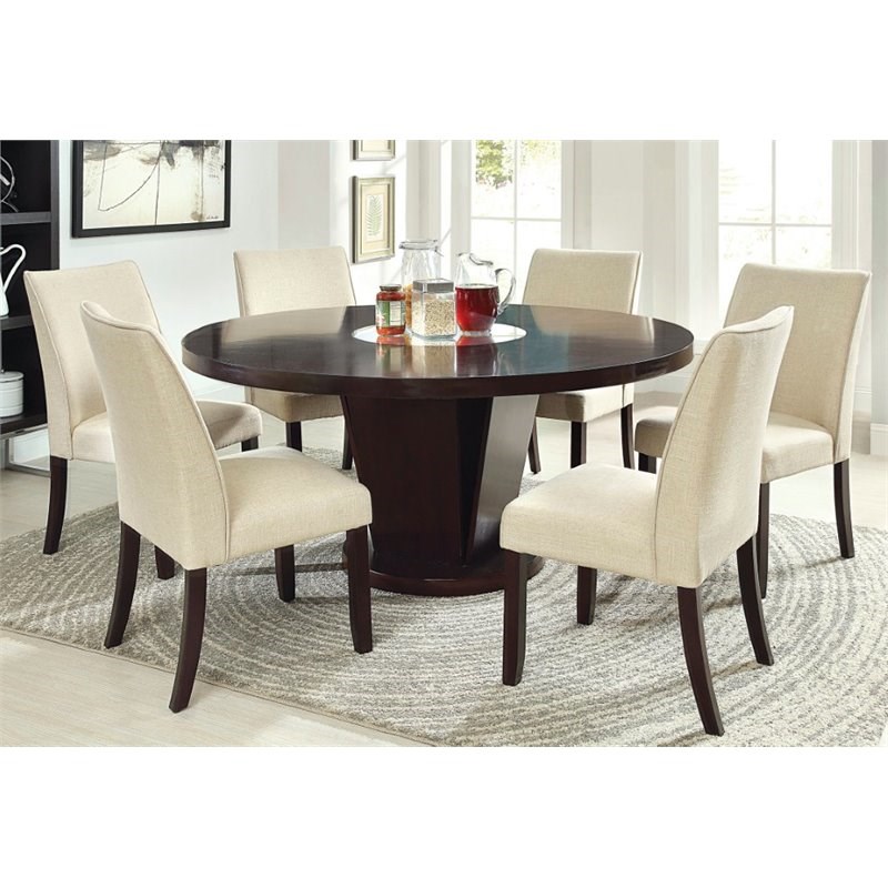 Furniture of America Janna Wood 7-Piece Round Dining Set in Espresso