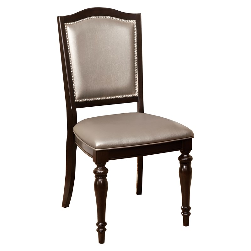 Furniture of America Raab Faux Leather Side Chair in Dark Walnut (Set of 2)