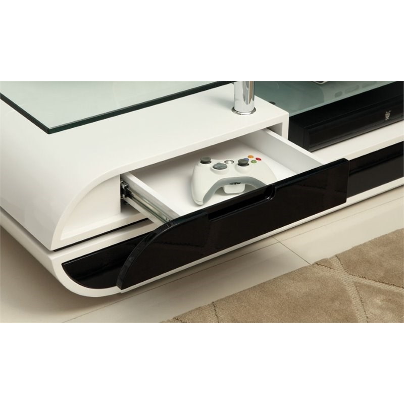 Furniture of America Duri Contemporary Glass Top TV Stand in White and