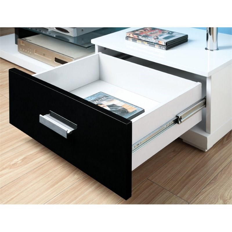 Furniture of America Seline Contemporary Glass Top TV Stand in White and Black