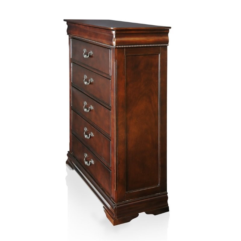 Furniture of America Ruben Traditional Solid Wood 5-Drawer Chest in Cherry