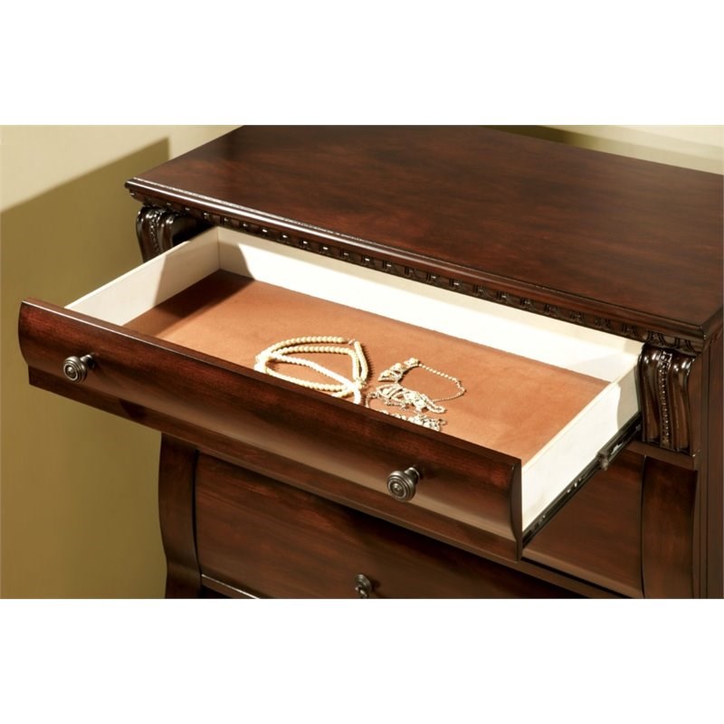 Furniture of America Oulette Transitional Wood 5-Drawer Chest in Cherry