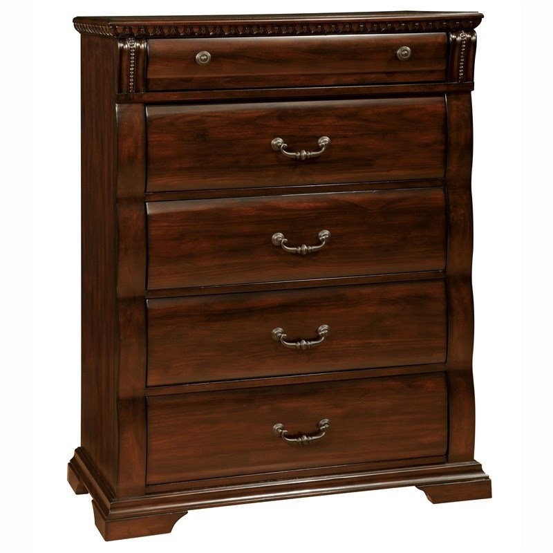 Furniture of America Oulette Transitional Wood 5-Drawer Chest in Cherry