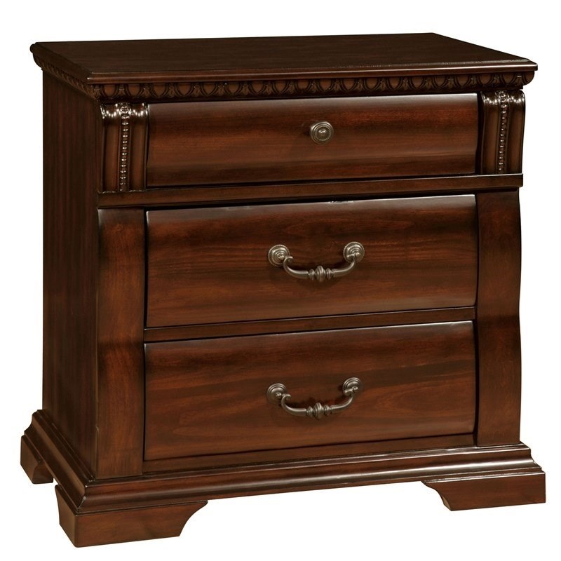 Furniture of America Oulette Transitional Wood 3-Drawer Nightstand in Cherry