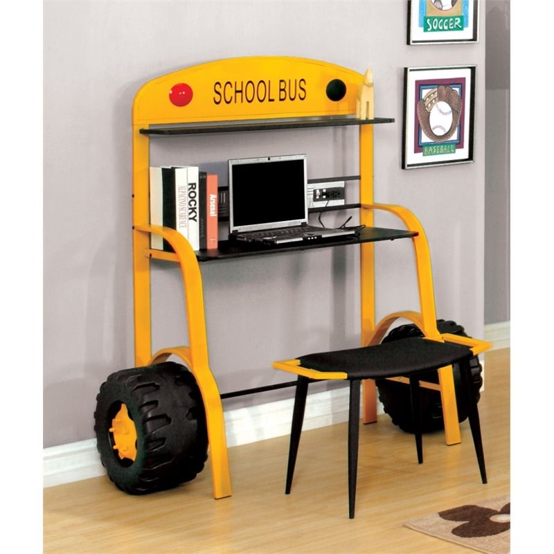 Furniture of America Rowell Novelty Metal Kids Desk with Stool in Yellow