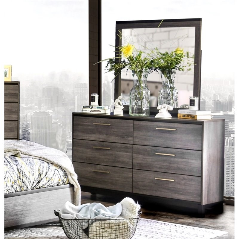 America Charlsie Wood Dresser, Grey Mirror Dresser Set