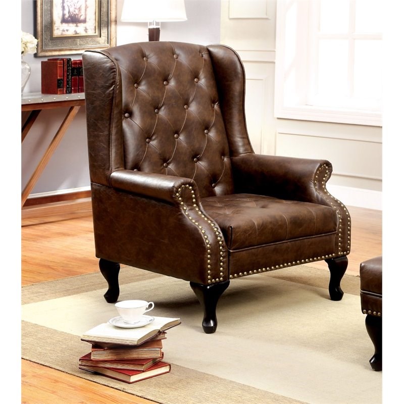 furniture of america ardell faux leather tufted accent ...