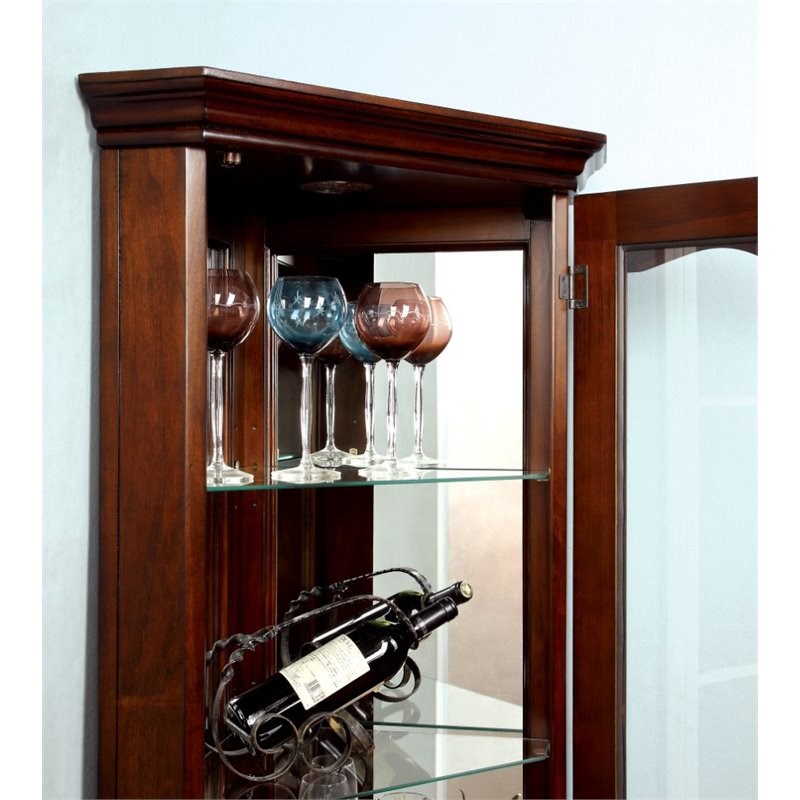 Furniture of America Lennie Glass Door Corner Curio Cabinet in Walnut