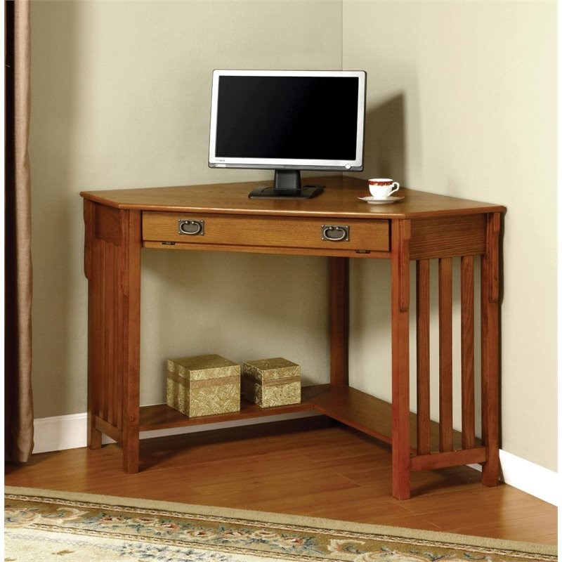 Furniture of America Jeremy Wood 1-Shelf Corner Computer Desk in Medium Oak