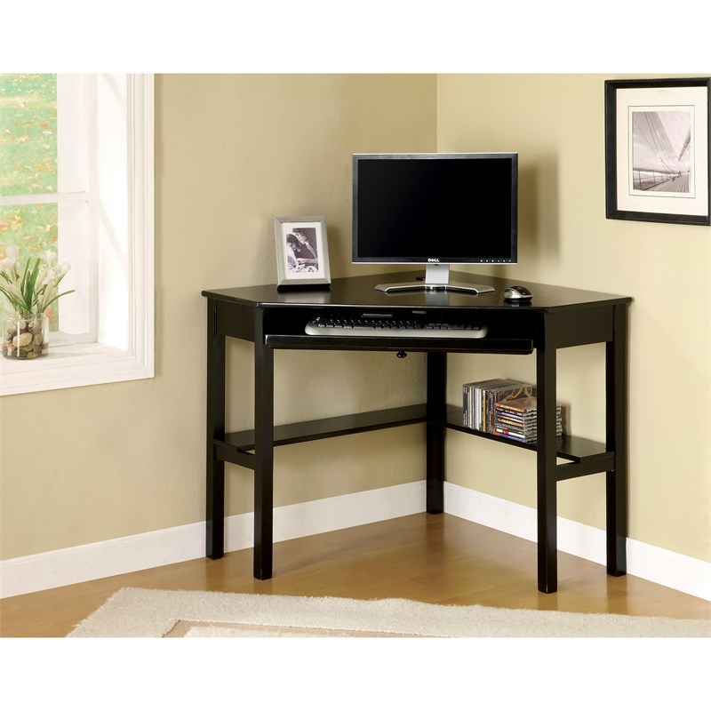 Furniture of America Jamel Wood 1-Shelf Corner Computer Desk in Black