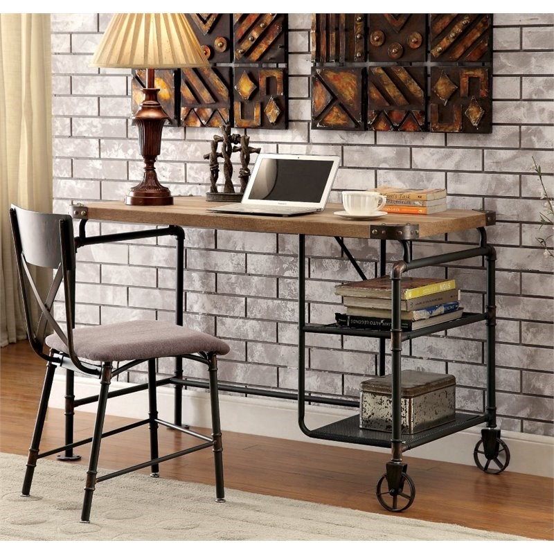 Furniture of America Jonathan Metal Writing Desk with Casters in Antique Black