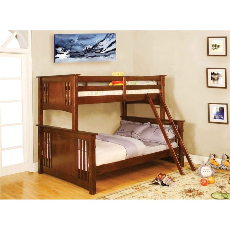 Furniture of America Roderick Wood Twin over Full Bunk Bed in Oak