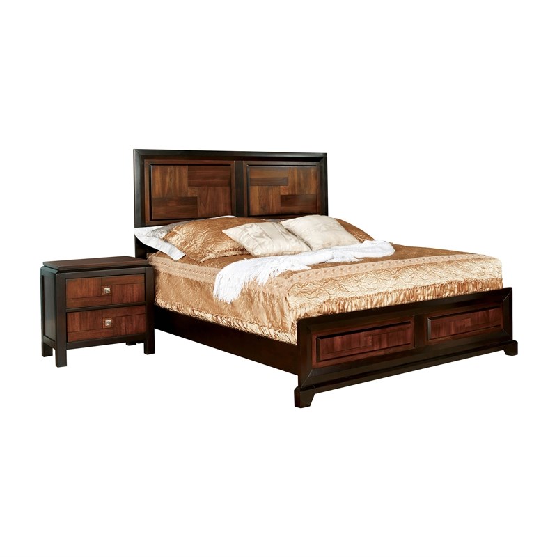 foa delia 2pc acacia wood panel bedroom set queen + nightstand idf