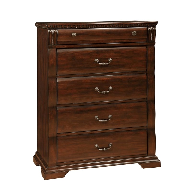 FOA Oulette 3pc Cherry Solid Wood Bedroom Set - Cal King + Nightstand + Chest