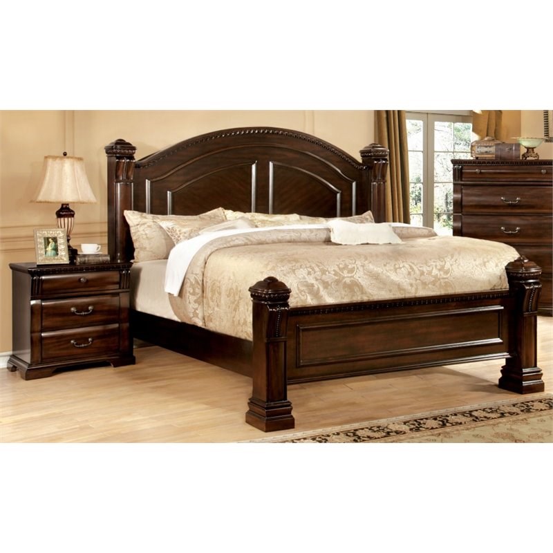FOA Oulette 2-Piece Cherry Solid Wood Bedroom Set - King + Nightstand