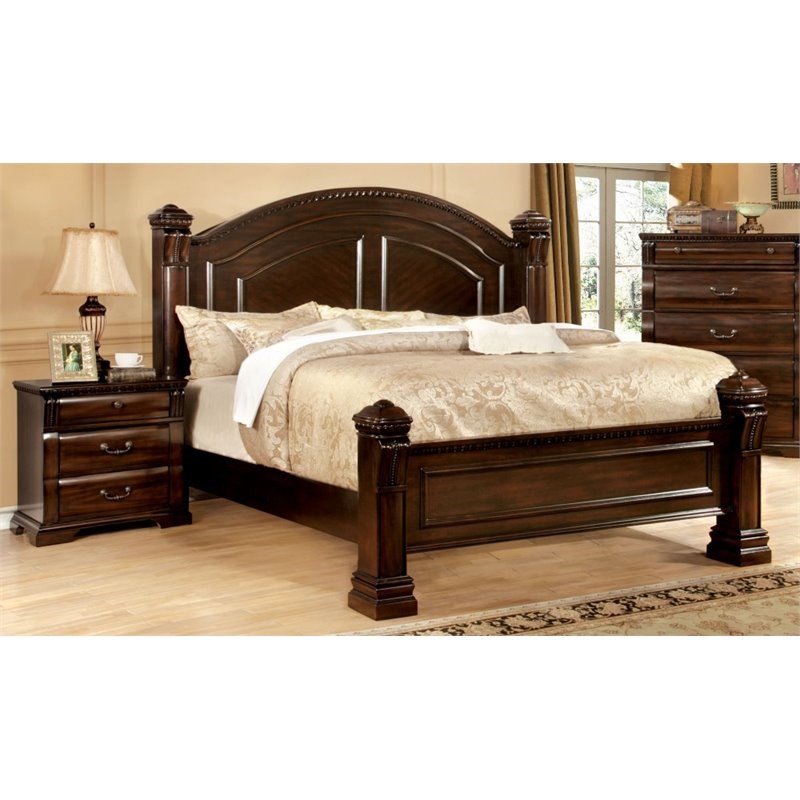 FOA Oulette 3pc Cherry Solid Wood Bedroom Set - Queen + Nightstand + Chest