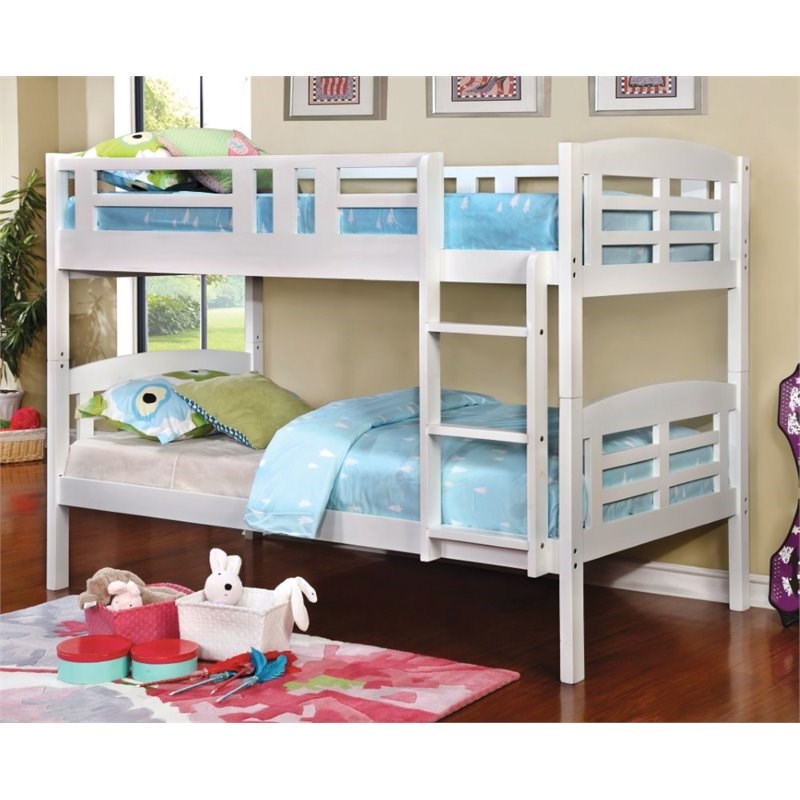 Furniture of America Golnessa Transitional Wood Twin over Twin Bunk Bed in White