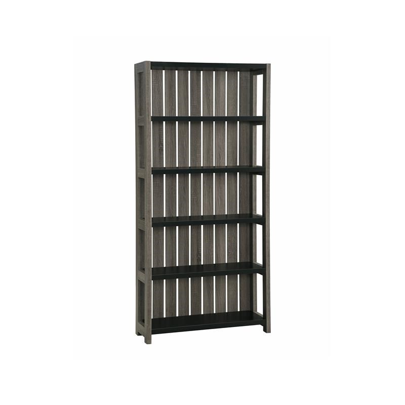Furniture of America Iman Wood 5-Shelf Bookcase in Dark Gray and Black