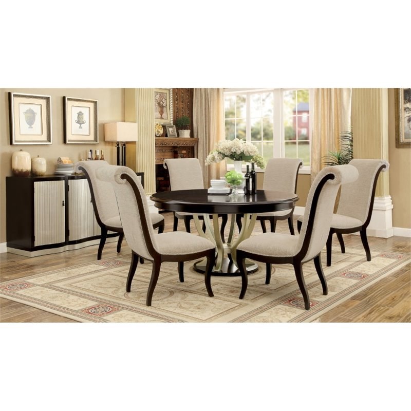 Furniture of America Gudrun Wood Round Dining Table in Espresso and Champagne