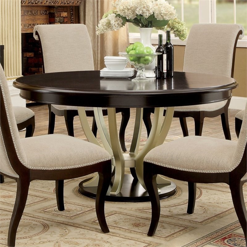 Furniture of America Gudrun Wood Round Dining Table in Espresso and Champagne