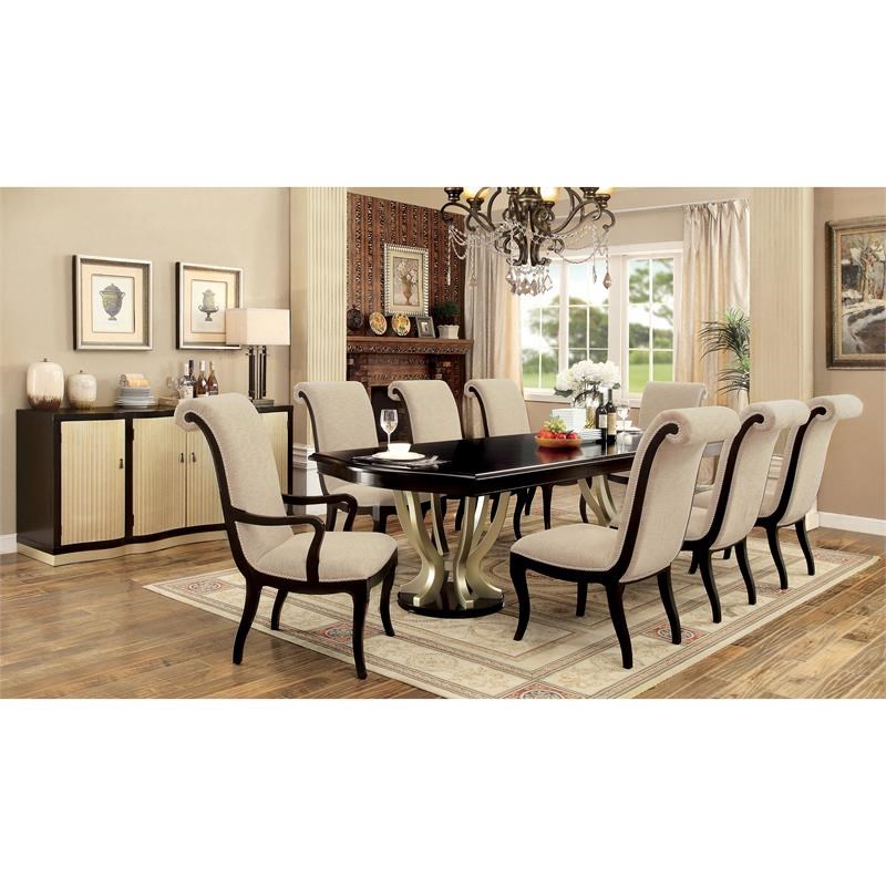 Furniture of America Gudrun Fabric Side Chair in Espresso and Beige (Set of 2)