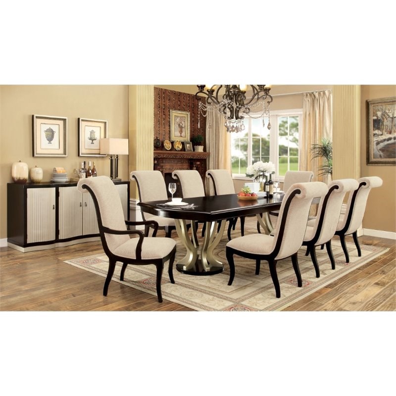 Furniture of America Gudrun Wood Dining Table in Espresso and Champagne