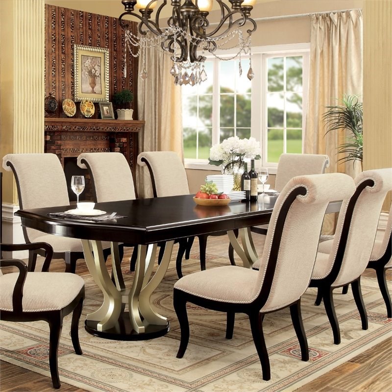 Furniture of America Gudrun Wood Dining Table in Espresso and Champagne