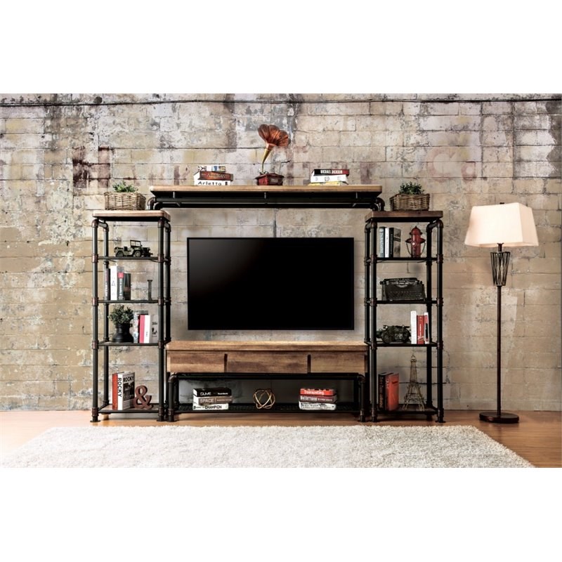 Furniture of America Cyprinus Industrial Metal 60-Inch TV Stand in Antique Black