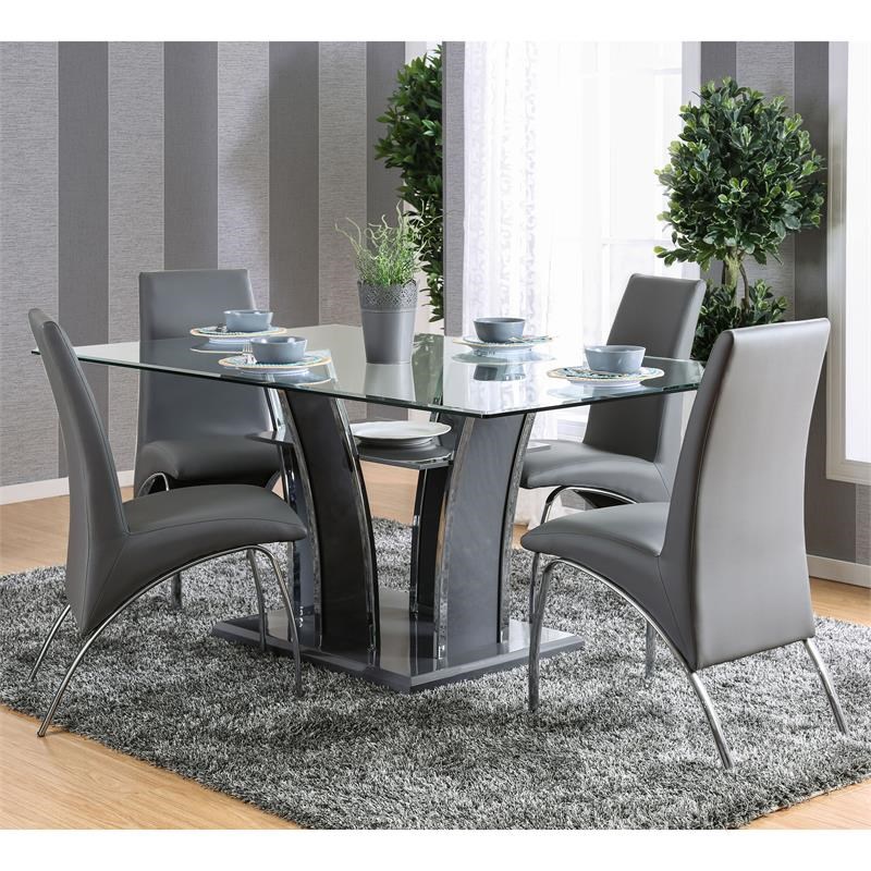 Furniture of America Duell Faux Leather Dining Chair in Gray (Set of 2)